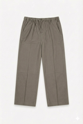 Wool Stretch Barrel Leg Trousers | Taupe