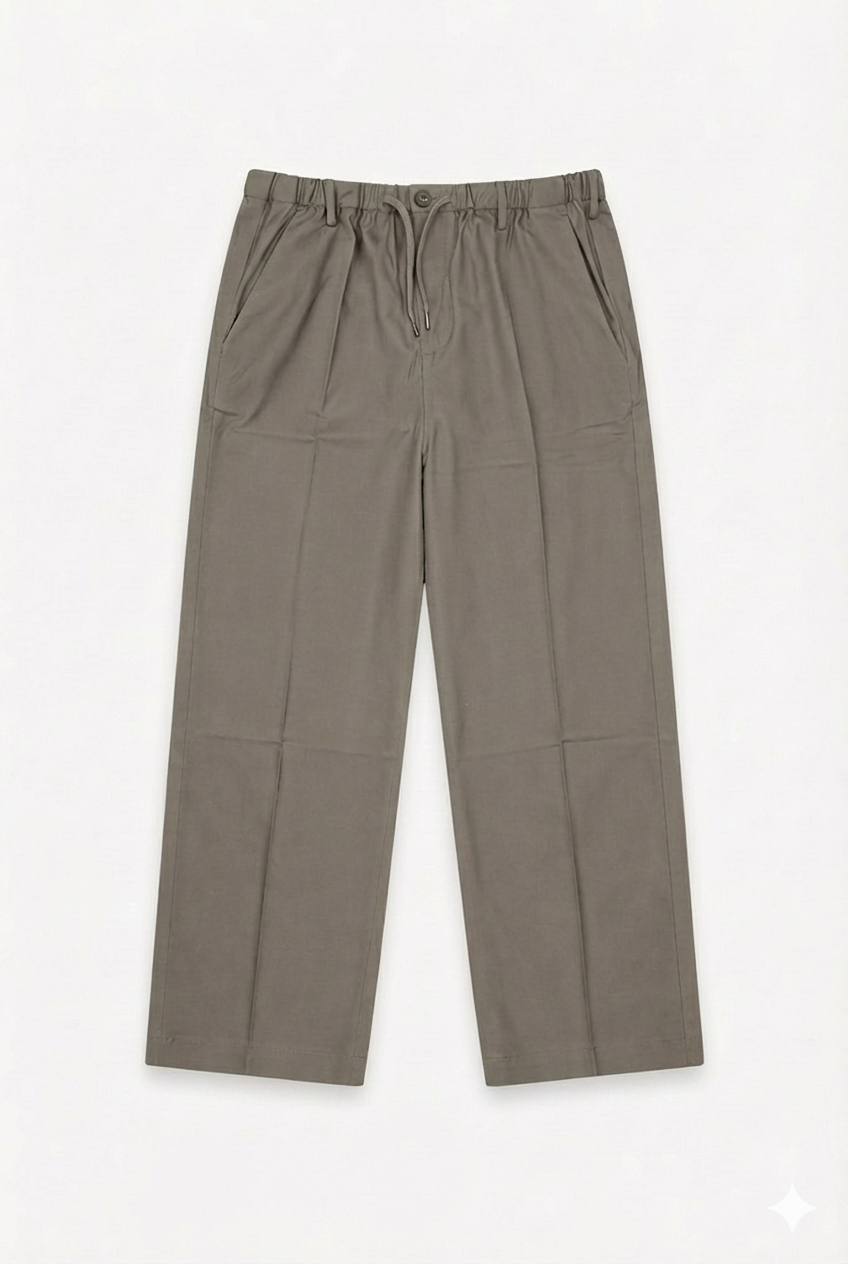 Wool Stretch Barrel Leg Trousers | Taupe