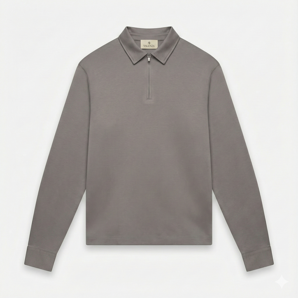 Supima Polo Zip Collar L/S | Mountain Mist